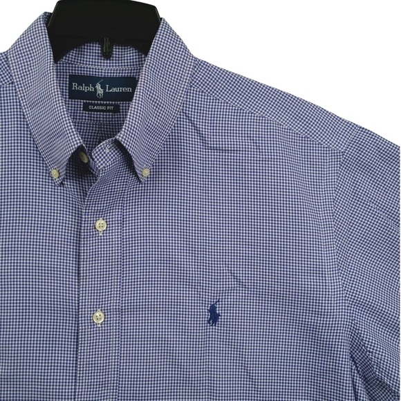Ralph Lauren Other - Ralph Lauren Button Down Mens 16.5 XXL Blue Gingham Classic Fit Vintage Short